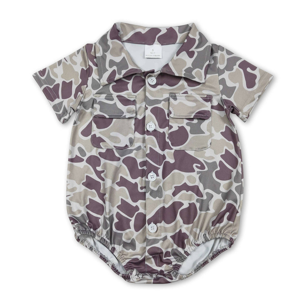 Grey Camo Button Romper