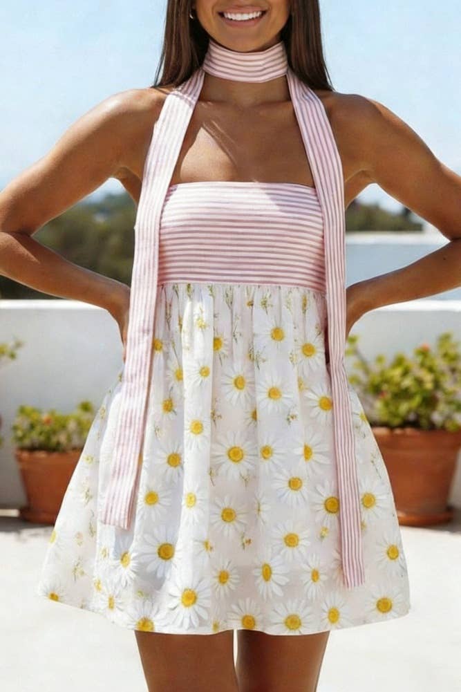 Floral mini dress w scarf