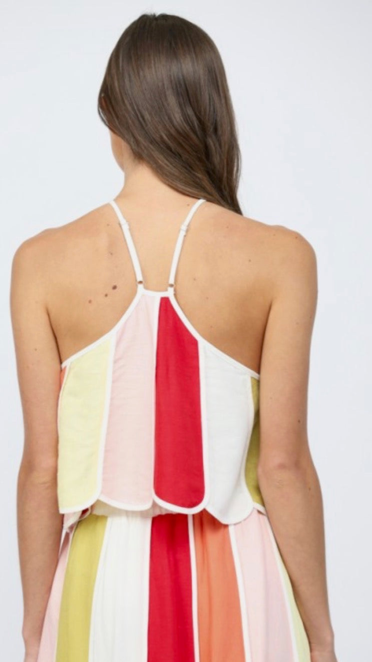Linen Block Halter Crop Top