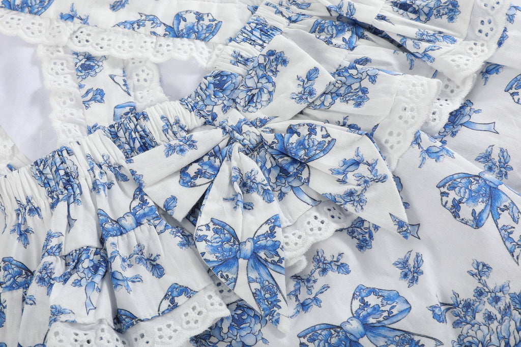 Blue and White Ruffle Romper