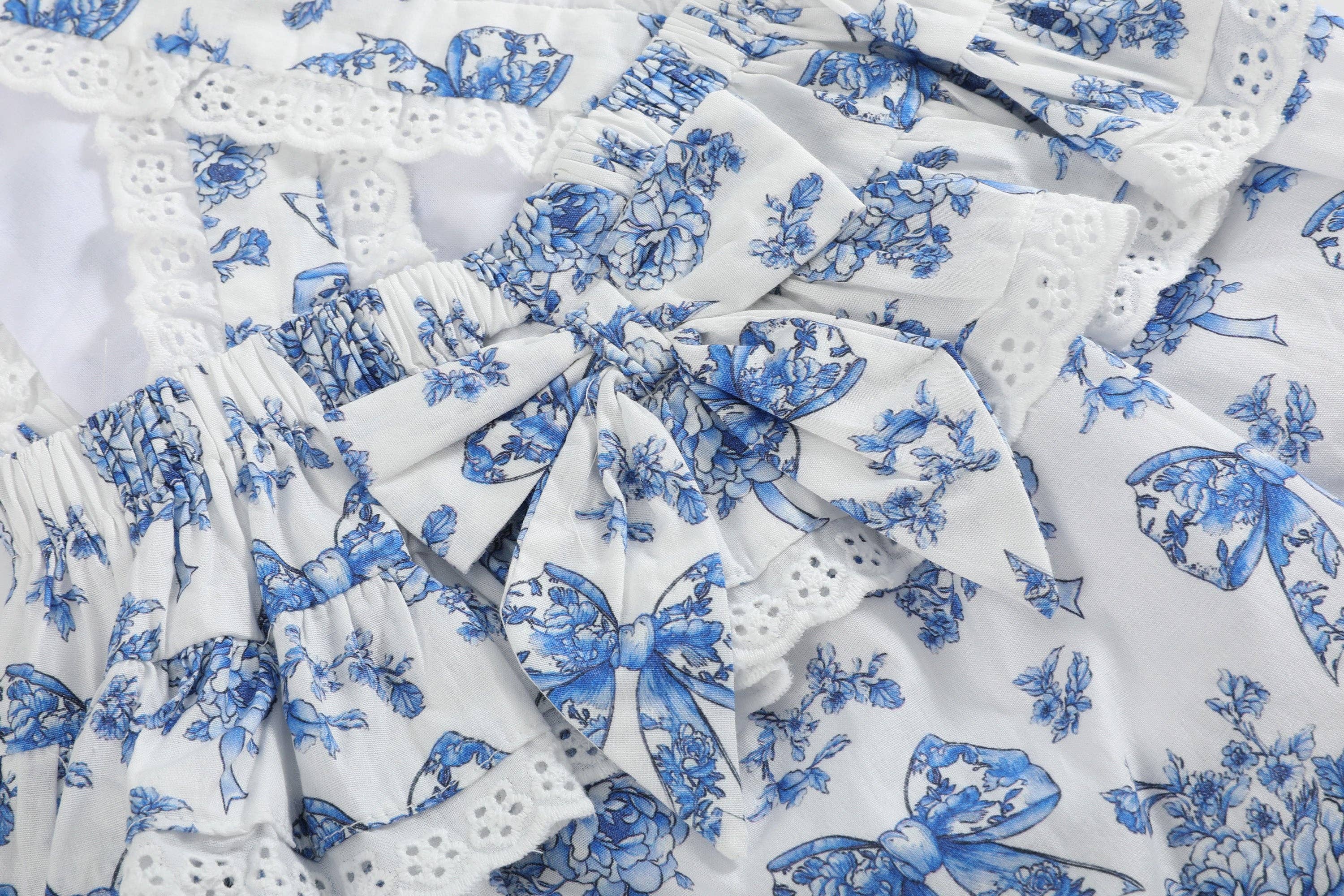 Blue and White Ruffle Romper