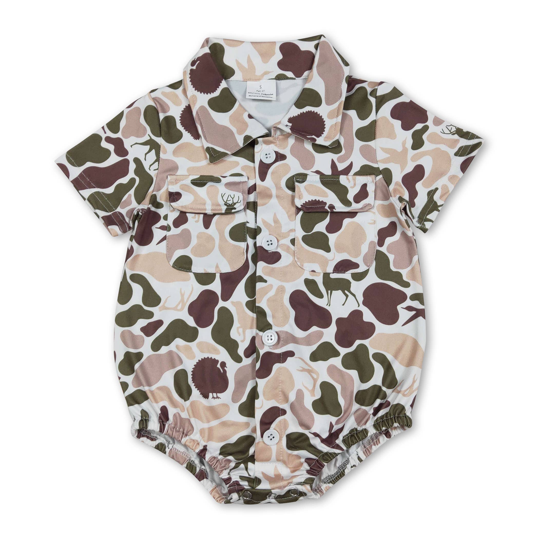 Grey Camo Button Romper