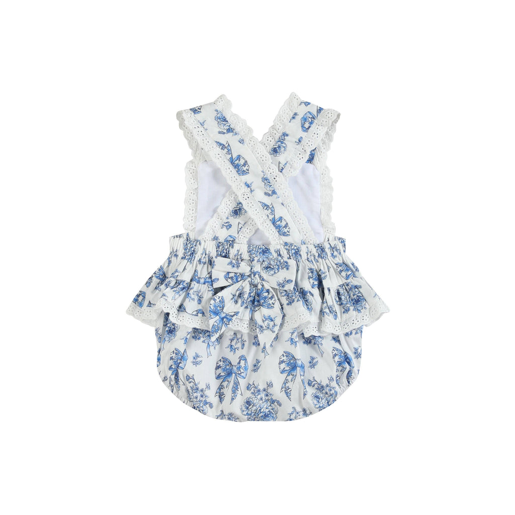 Blue and White Ruffle Romper