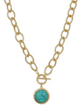 Gold Chunky Chain with Turquoise Stone Charm