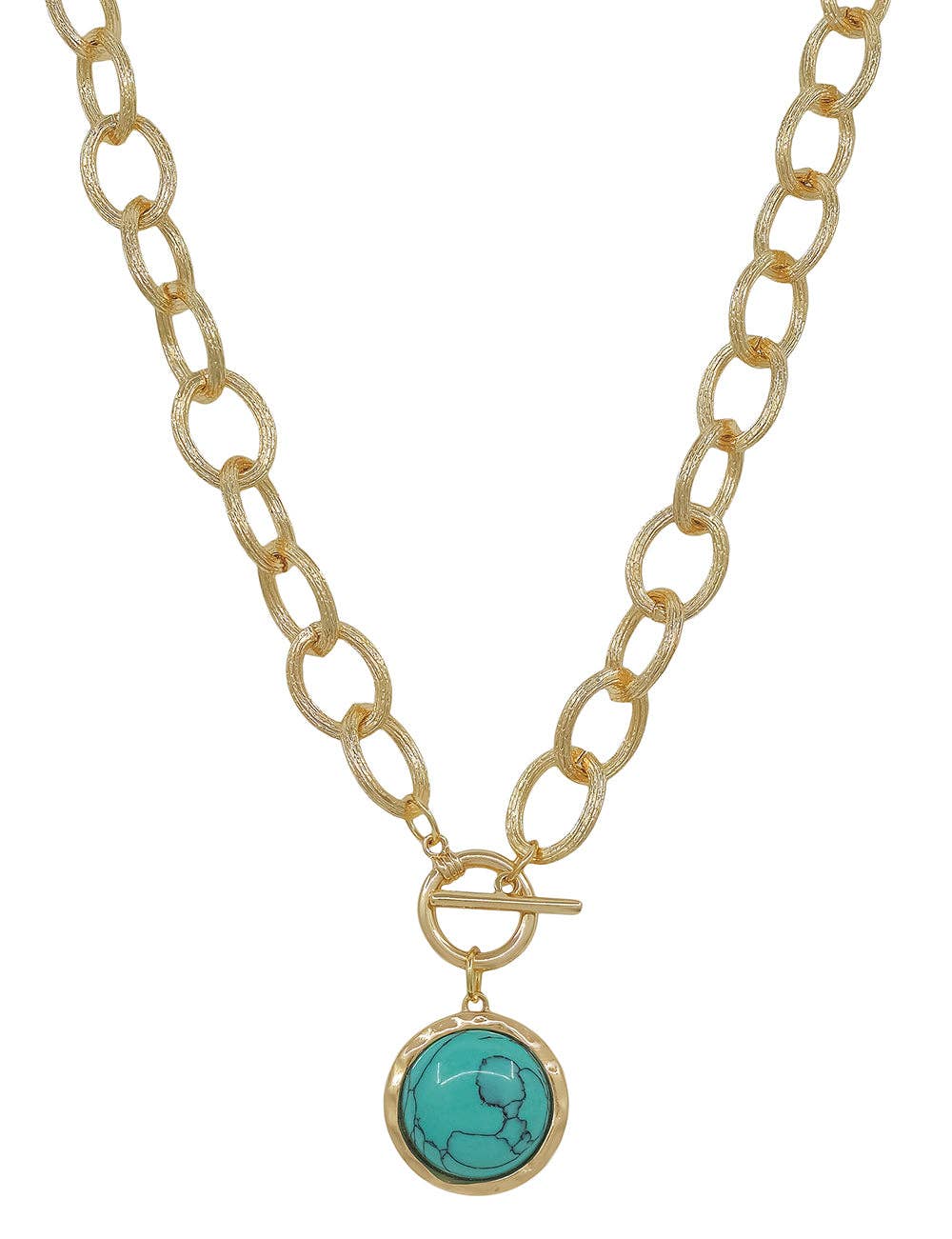 Gold Chunky Chain with Turquoise Stone Charm
