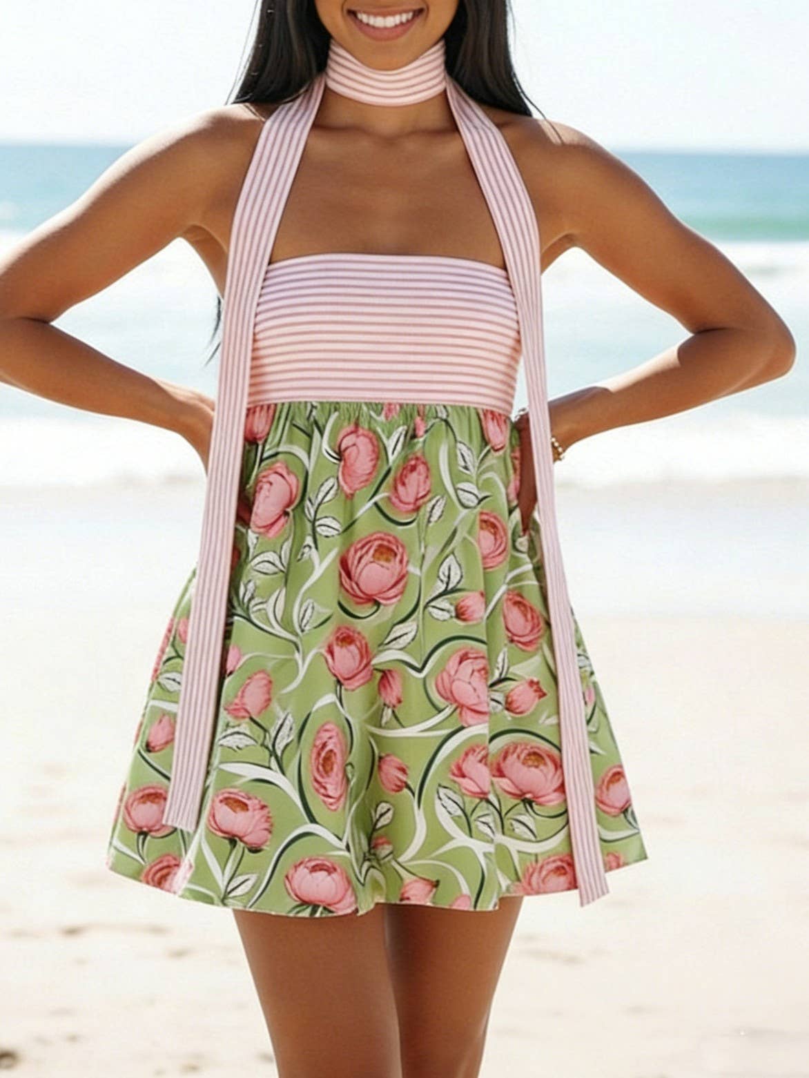 Floral mini dress w scarf