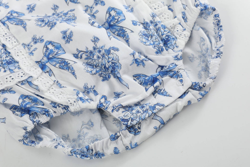 Blue and White Ruffle Romper