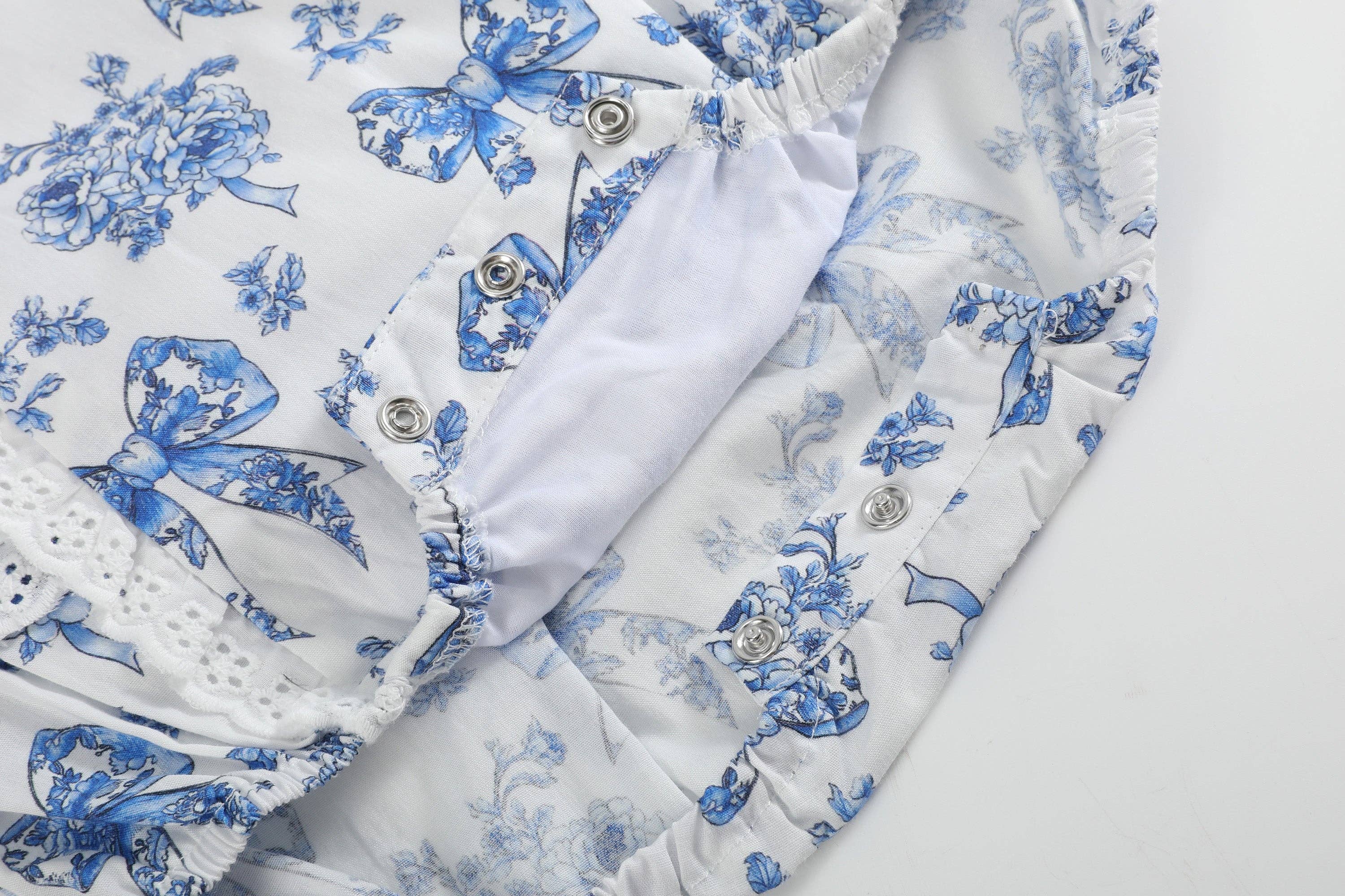 Blue and White Ruffle Romper