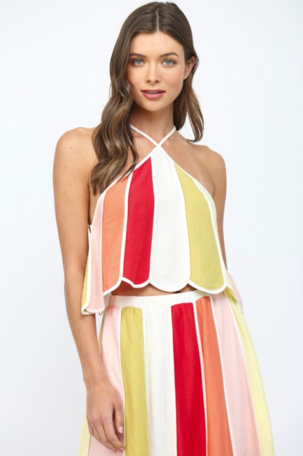 Linen Block Halter Crop Top