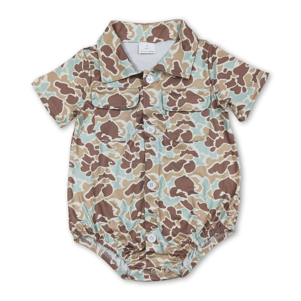 Grey Camo Button Romper