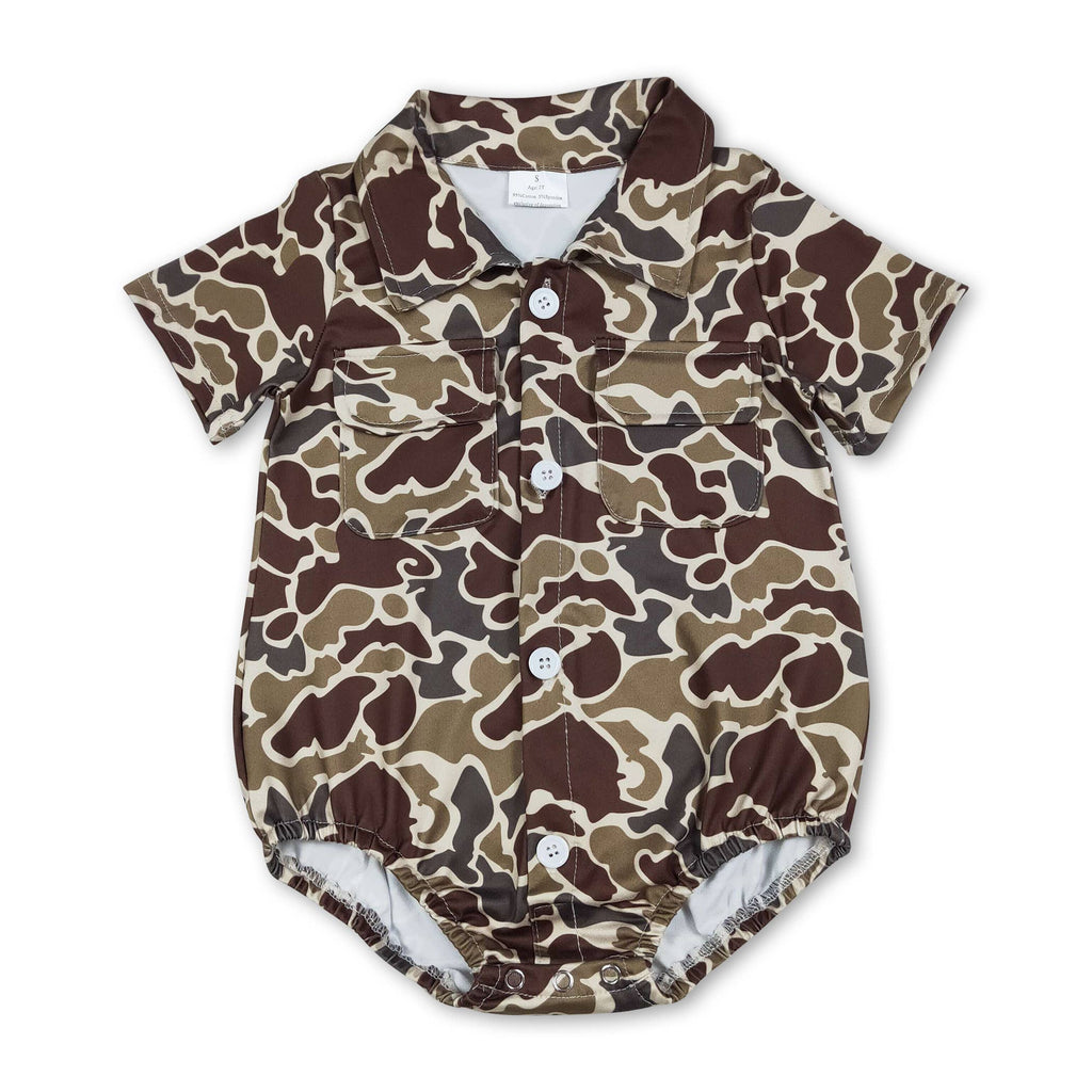 Grey Camo Button Romper