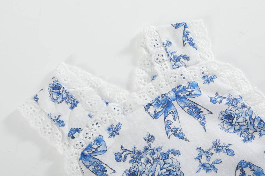 Blue and White Ruffle Romper