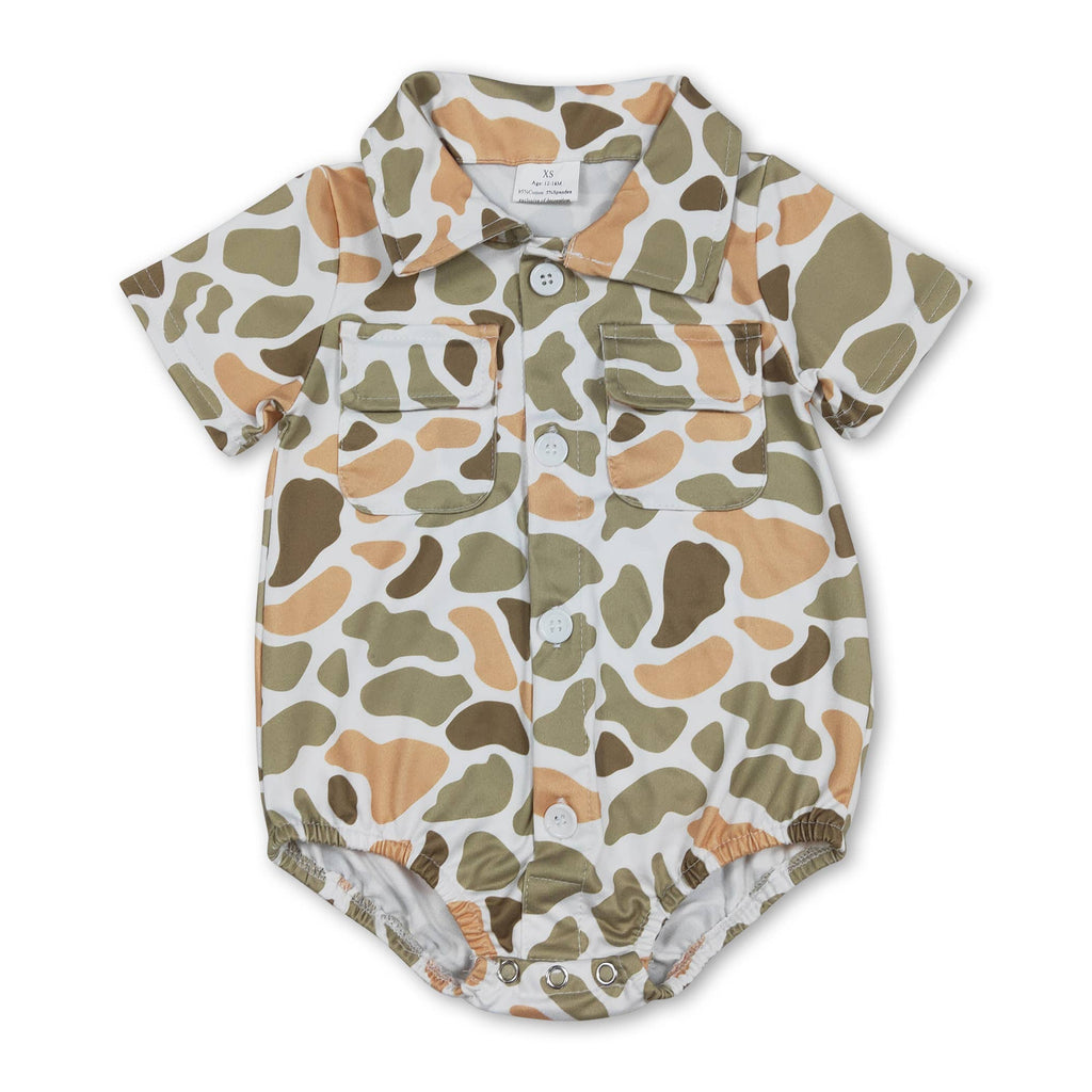 Grey Camo Button Romper